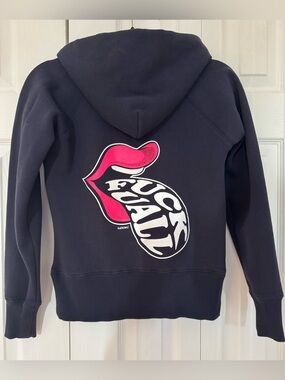 FUA Navy Blue Women’s Graphic Hoodie with Pink Accent + Sticker